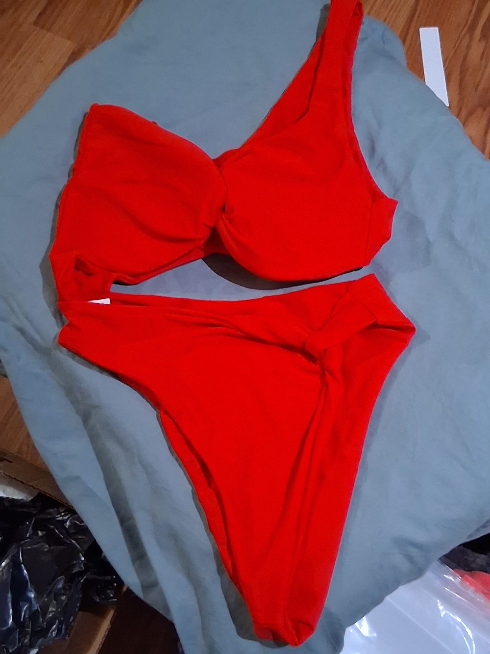 Amazon Essentials Red One-Shoulder Bikini Set